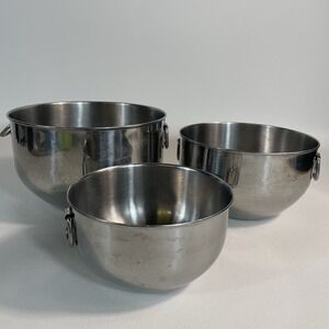 Vtg 3 Nesting Mixing Batter Bowls Stainless Steel Double Thumb Rings Farberware